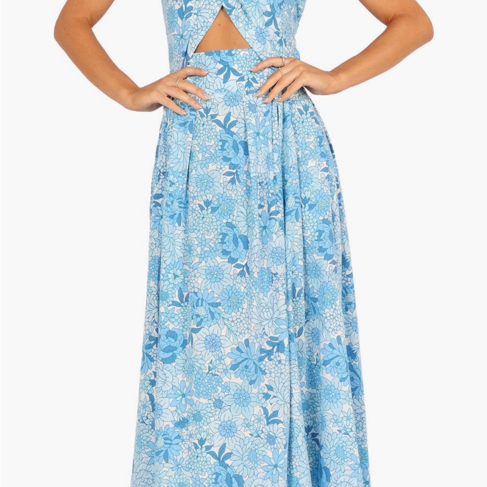 Petal & Pup Sky Blue Floral Backless Dress - Picture 2 of 4
